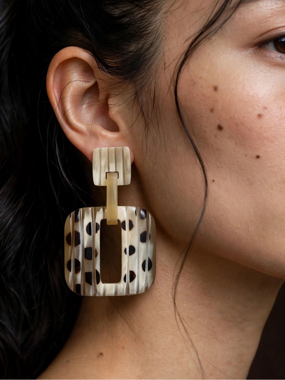 New Amimi Handmade Cow Horn Drop Earrings Tortoise Geometric Square S925 E139